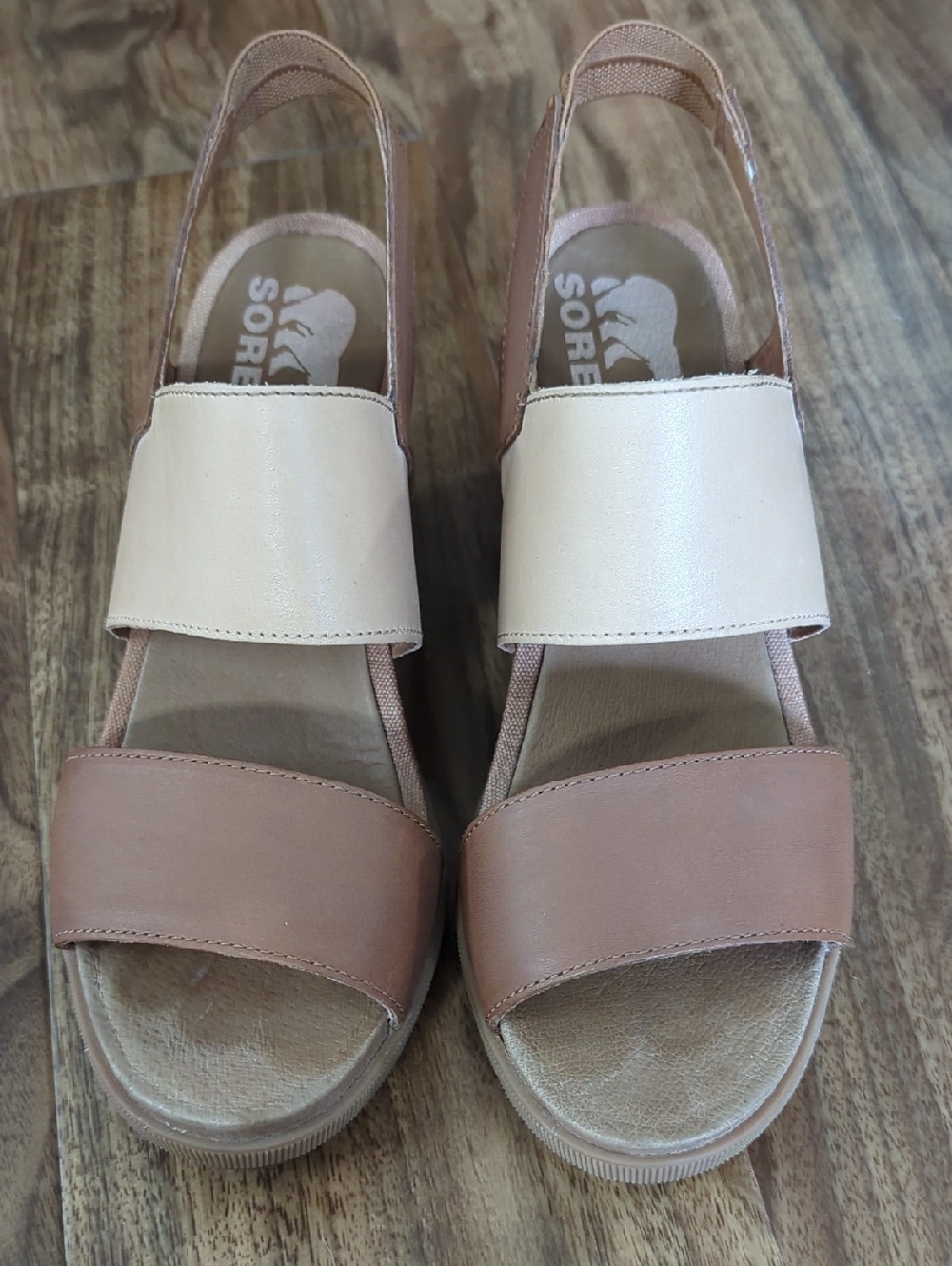 Sorel Women's Joanie II Leather Slingback Wedge Sandal in Beige/Tan
